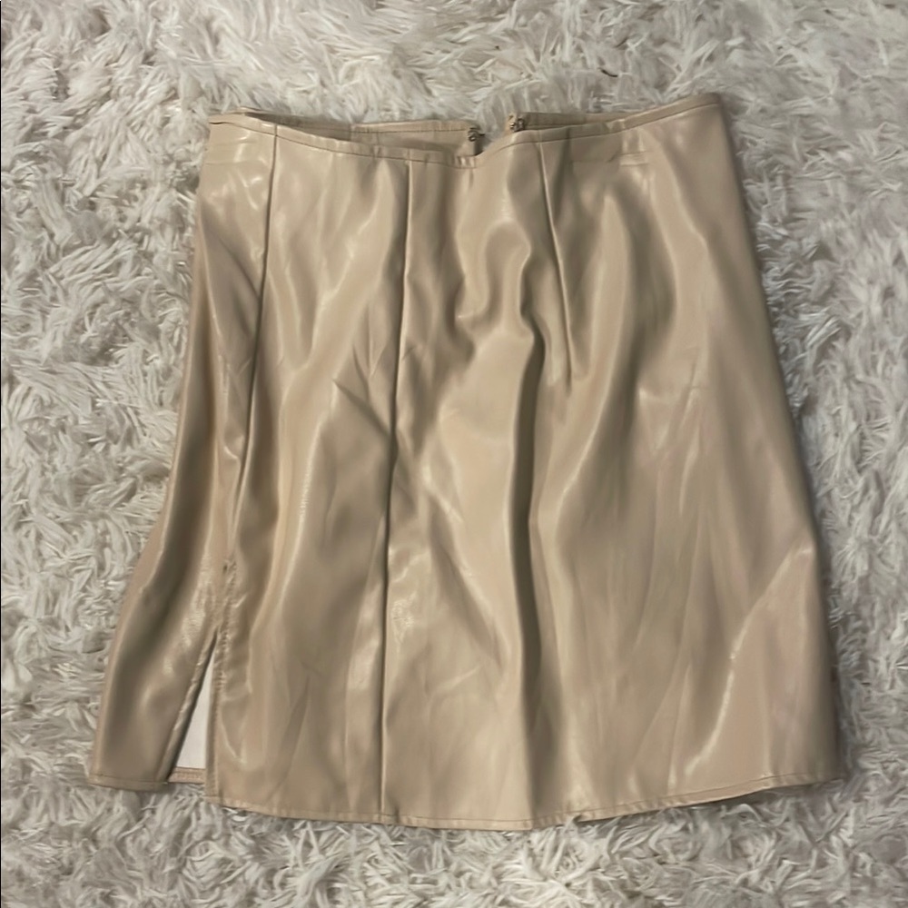 Cream Tan Mini Slit Skirt for Work